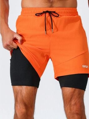 Manfinity Nasa Orange And Black Jogging Shorts With Hidden Pockets Sz M